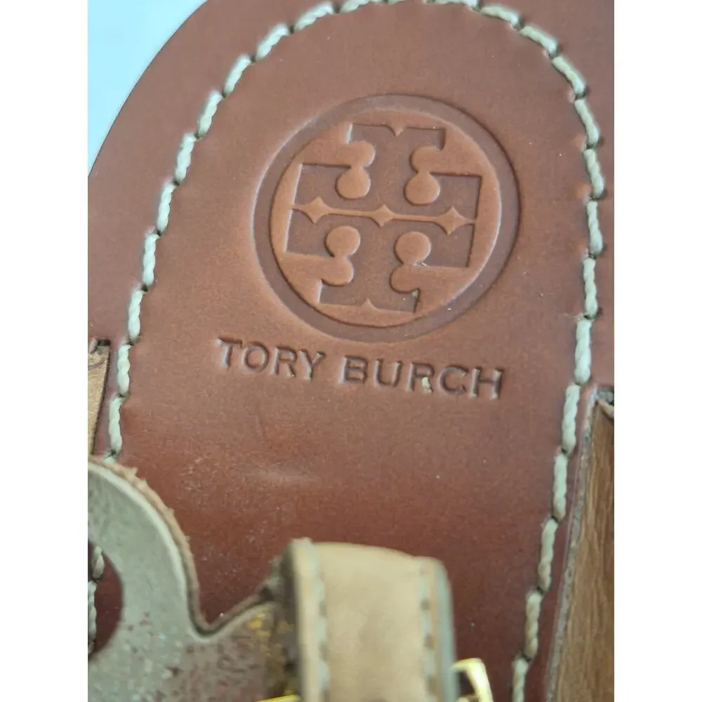 Tory Burch Nori Metallic‎ Gold Leather Platform Cork Wedge Sandals 10.5 M Glam